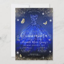 Glam Royal Blue Guld Glitter Gown Quinceanera