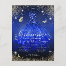 Glam Royal Blue Guld Glitter Gown Quinceanera