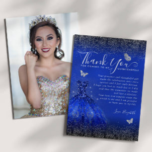 Glam Royal Blue Silver Glitter Quinceanera Photo Tack Kort