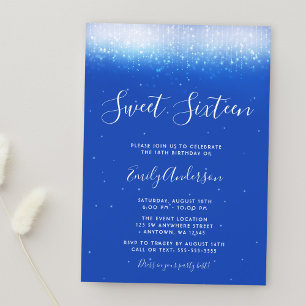 Glam Royal Blue Sweet 16 Inbjudningar