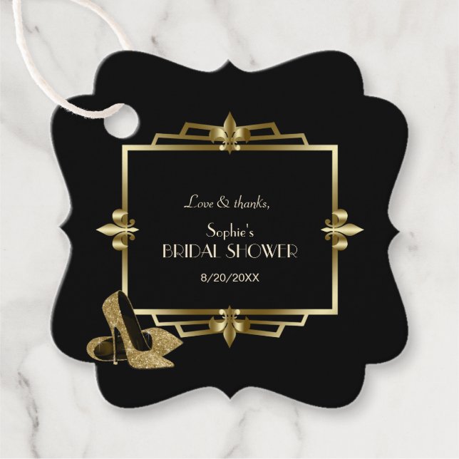 Glam Royal Guld Black Art Deco 20:e Bröllop Gåvor Etiketter (Framsida)