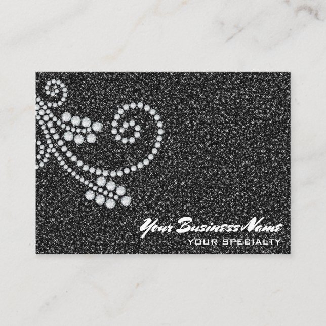 *~* Glam Rulla Diamonds Black Glitter Luxe Bling Visitkort (Framsida)