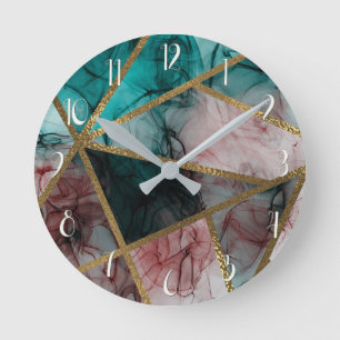 Glam Rust Blush Teal & Guld Chic Modern Glamour Rund Klocka
