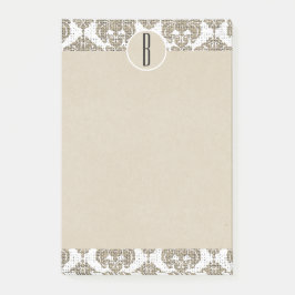 Glam Rustic Pålse Damask Kraft Monogram Initiall Post-it Block
