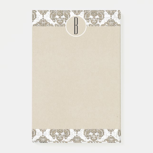 Glam Rustic Pålse Damask Kraft Monogram Initiall Post-it Block (Framsida)