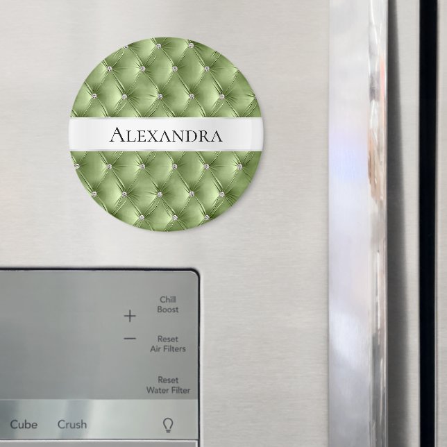 Glam Sage Grönt faux Velvet Luxury Namn Magnet (In Situ (Fridge))
