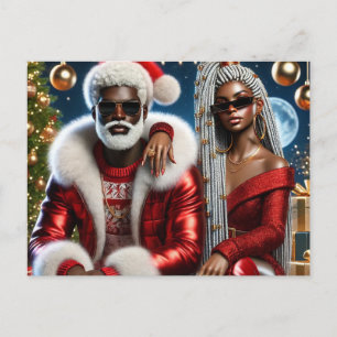Glam Santa & Mrs. Claus Lyxig julkort Vykort