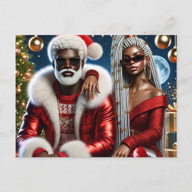 Glam Santa & Mrs. Claus Lyxig julkort Vykort (Framsida)