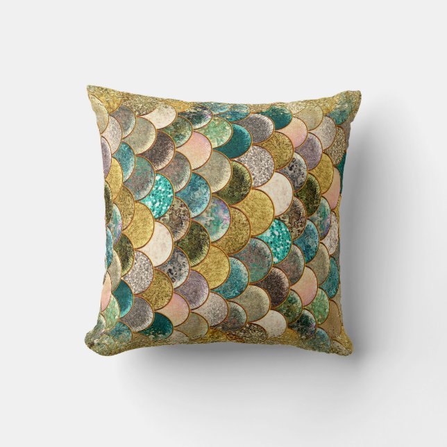 Glam Scales Girly i sjöjungfru Multi Färg Glitter Kudde (Framsida)