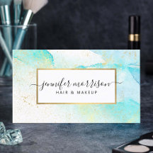 Glam Script Aqua Blå Akvarell Falskt Guldstoft