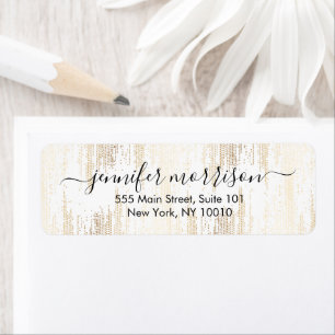 Glam Script Guld Confetti Rain Returadress Etikett