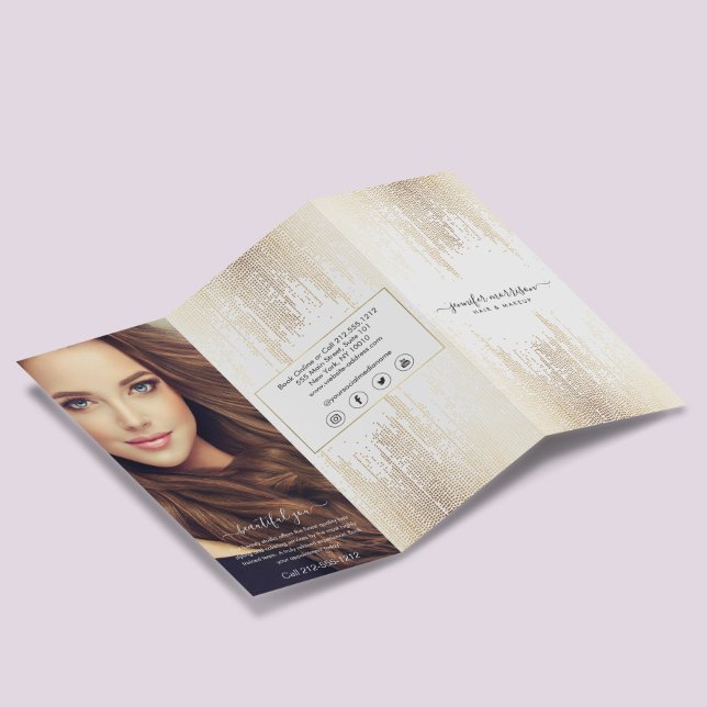 Glam Script Guld Konfettiregn Trefaldig Broschyr Reklamblad (Skapare uppladdad)