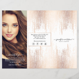 Glam Script Rosa Guld Konfettiregn Tri-Fold Reklamblad
