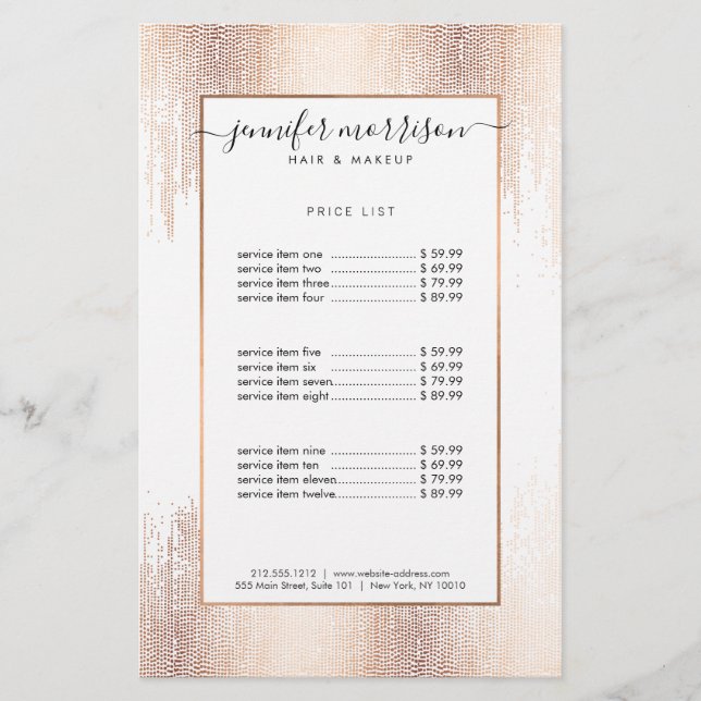 Glam Script Rose Gold Konfetti Regn Flyer (Framsidan)
