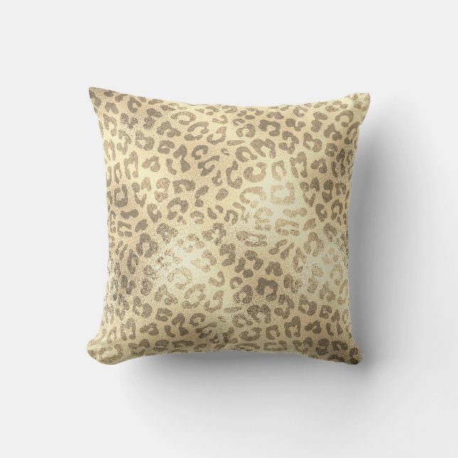 Glam Sepia Guld Animal Lampart Skin Luxury Kudde (Framsida)