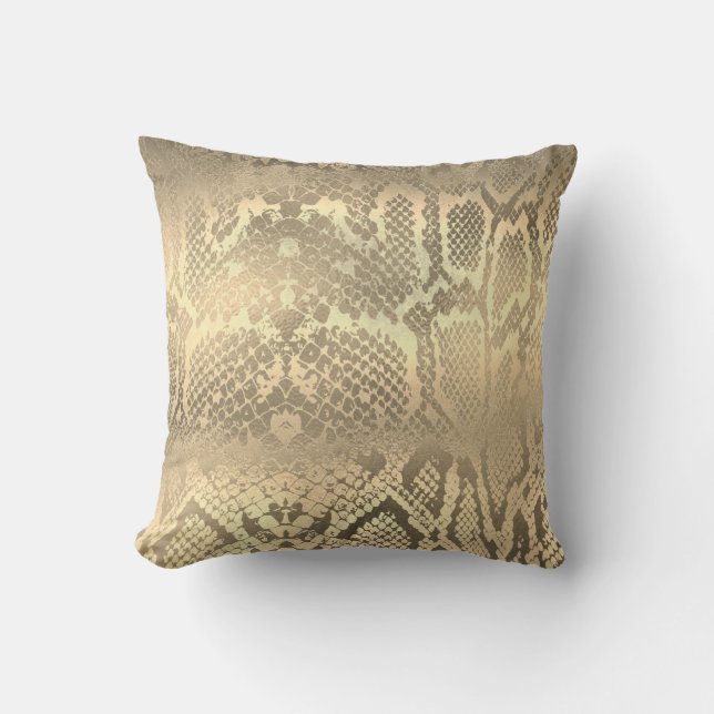 Glam Sepia Guld Animal Python Snake Skin Kudde (Framsida)