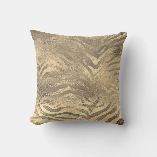 Glam Sepia Guld Animal Zebra Skin Safari Lux Kudde (Framsida)