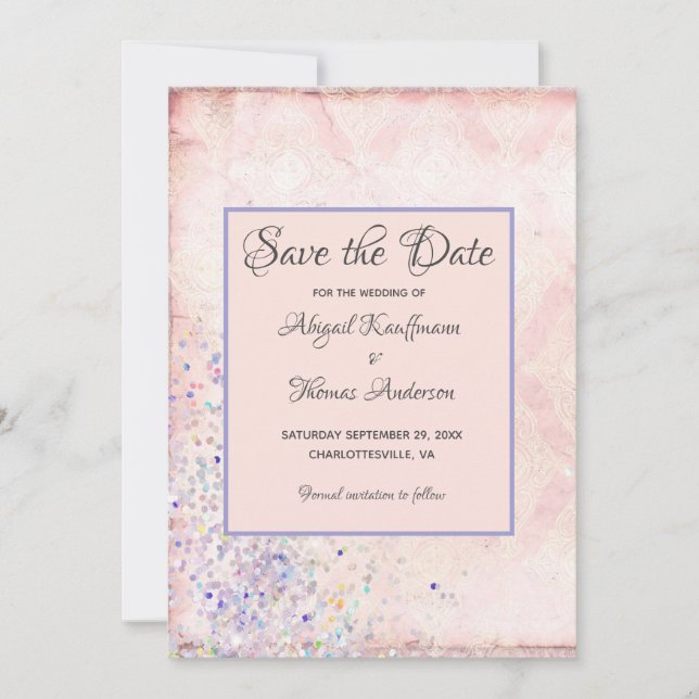 Glam Shabby Chic Rosa Vitt Lila Glitter  Inbjudningar (Framsida)