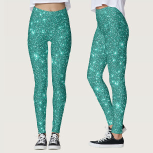 Glam Shimmer Turkos Aqua Blå Glans Glitter Leggings
