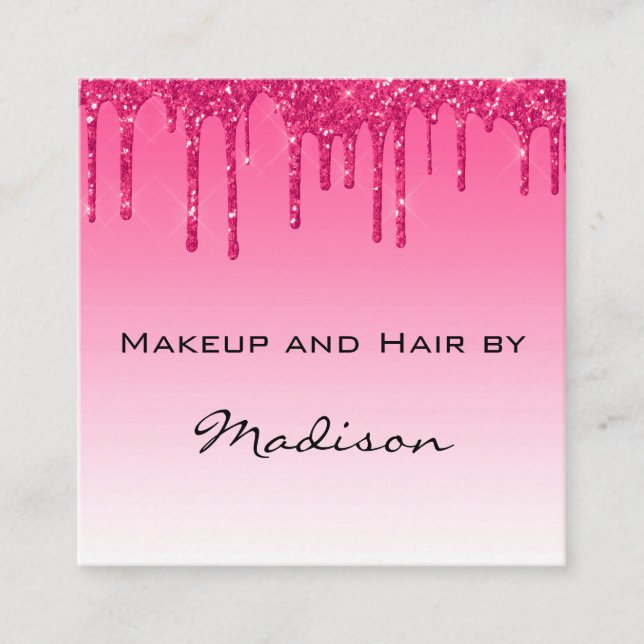 Glam Shock rosa Dripping Glitter Drips Makeup Arti Fyrkantigt Visitkort (Framsida)