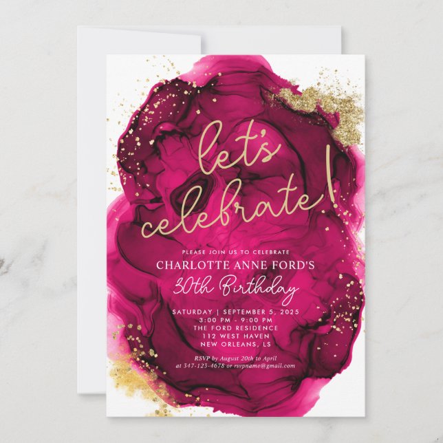 Glam Shock rosa Glitter Alcohol Bläck Birthday Inbjudningar (Framsida)