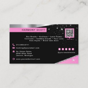 Glam Shock rosa Glitter Diamond Hair Braider Salon Visitkort