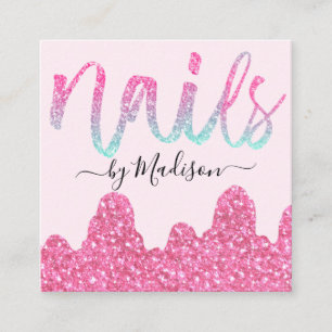 Glam Shock rosa Glitter Drips Nagel Manicuant Salo Fyrkantigt Visitkort