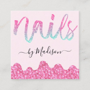 Glam Shock rosa Glitter Drips Nagel Manicuant Salo Fyrkantigt Visitkort