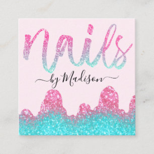 Glam Shock rosa Glitter Drips Nagel Manicuant Salo Fyrkantigt Visitkort