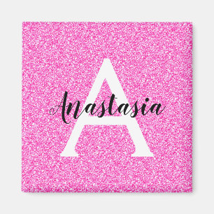 Glam Shock rosa Glitter Sparkles Monogram Namn Magnet
