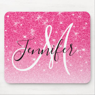 Glam Shock rosa Glitter Sparkles Monogram Namn Musmatta