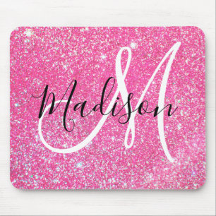 Glam Shock rosa Glitter Sparkles Monogram Namn Musmatta