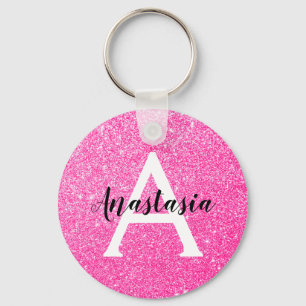 Glam Shock rosa Glitter Sparkles Monogram Namn Nyckelring