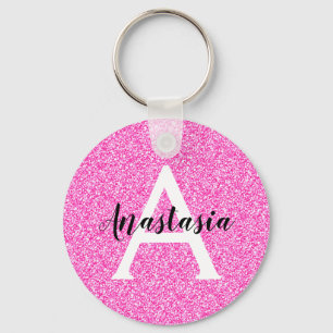 Glam Shock rosa Glitter Sparkles Monogram Namn Nyckelring