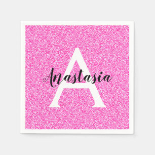 Glam Shock rosa Glitter Sparkles Monogram Namn Pappersservett