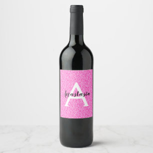 Glam Shock rosa Glitter Sparkles Monogram Namn Vinflaska Etikett