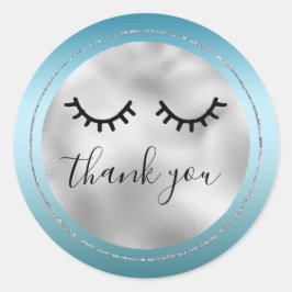 Glam Silver Aqua Black Eyelash Tack Runt Klistermärke