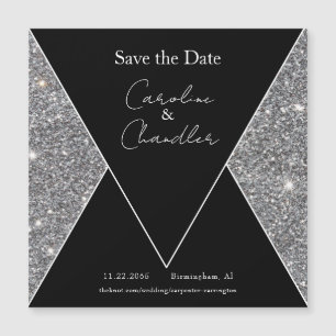 Glam Silver & Black Bröllop spara datum Magnetic