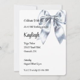 Glam Silver Bow Blommigt Birthday Inbjudningar