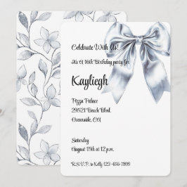 Glam Silver Bow Blommigt Birthday Inbjudningar