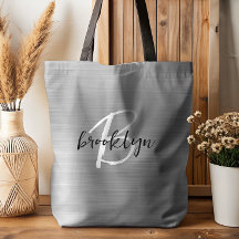 Glam Silver Brushed Metall Black White Monogram