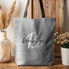 Glam Silver Brushed Metall Black White Monogram Tygkasse