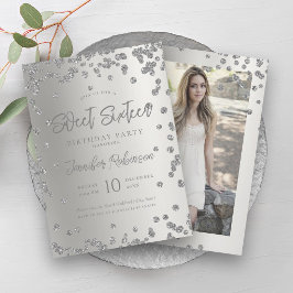 Glam Silver Chic Glitter Photo Sweet 16 Inbjudningar