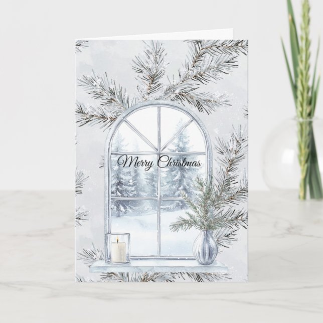 Glam Silver Christmas Tree Branches Window Kort (Framsida)