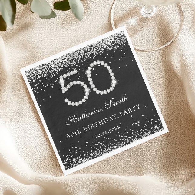 Glam Silver Diamonds 50:e Födelsedagsfesten Pappersservett (Skapare uppladdad)