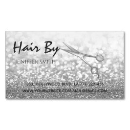 Glam silver elegant, modern bokeh scissar magnetiska visitkort