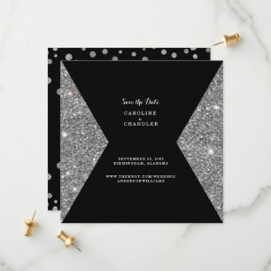 Glam silver Glitter & Black Bröllop spara datum Datumet