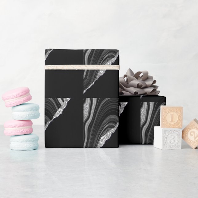 Glam Silver Glitter Black Festive Presentpapper (Baby Shower)