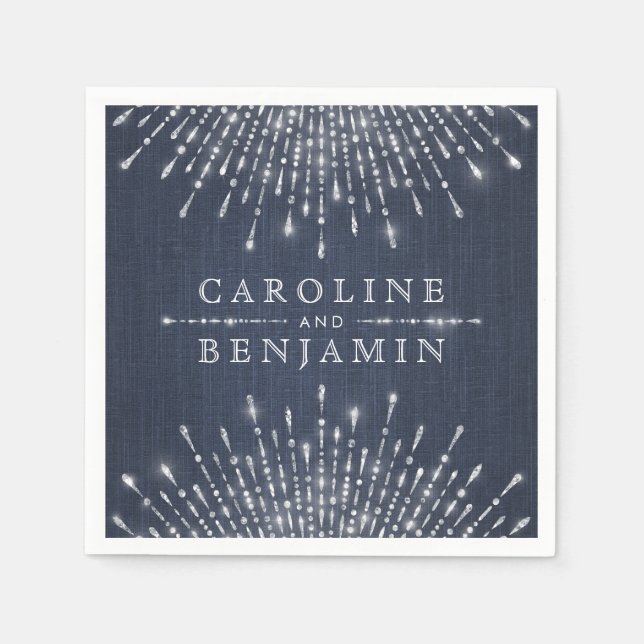 Glam silver glitter deco vintage bröllop monogram pappersservett (Framsidan)