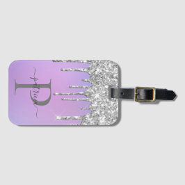 Glam Silver Glitter Dricks Elegant Monogram Bagagebricka